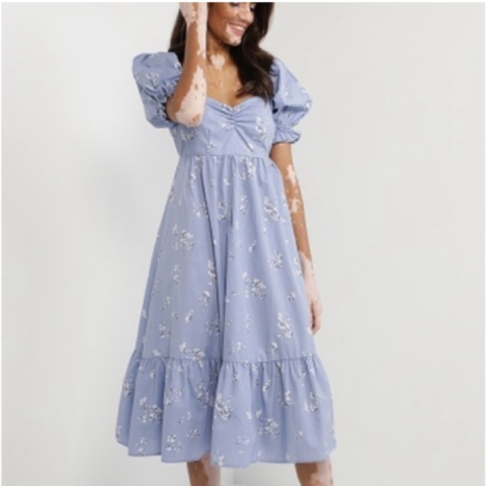 ABERCROMBIE & FITCH PUFF SLEEVE POPLIN DRESS MEDIUM TALL